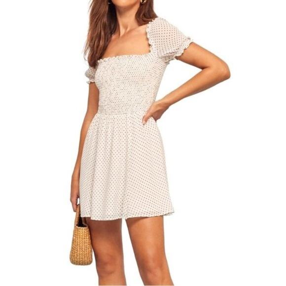 NWT Reformation Bambina Polka Dot Square Neck Mini Dress Size M - Picture 4 of 15